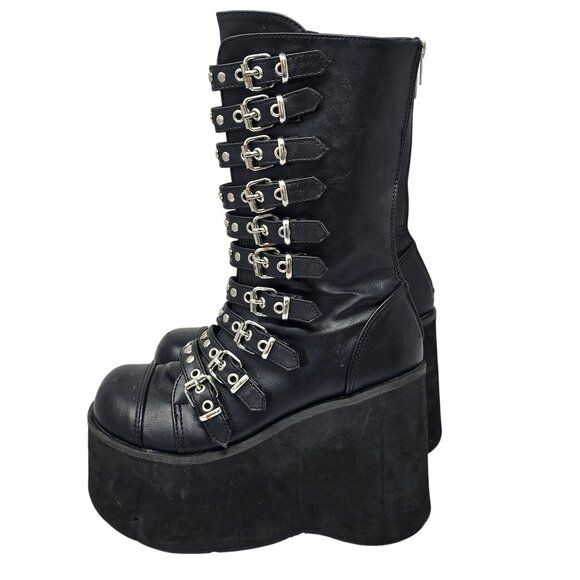 Women's Demonia Kera 50 Platform Gothic Boots With Heart Studded Straps, Size 5 - Picture 3 of 8